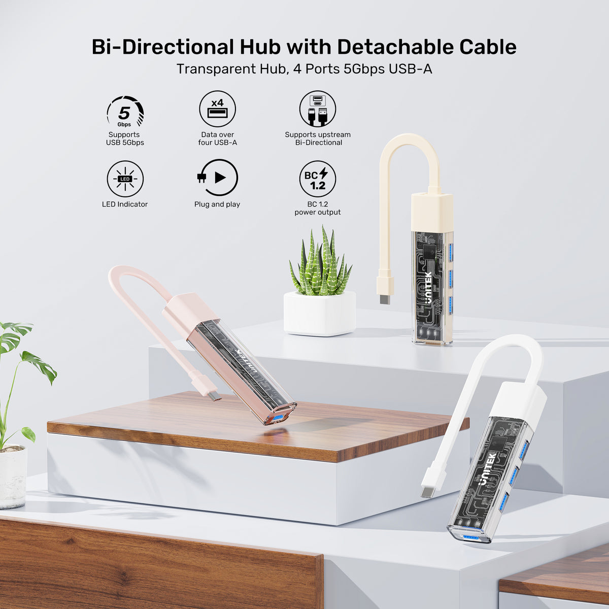 Bi-Directional Hub with Detachable Cable