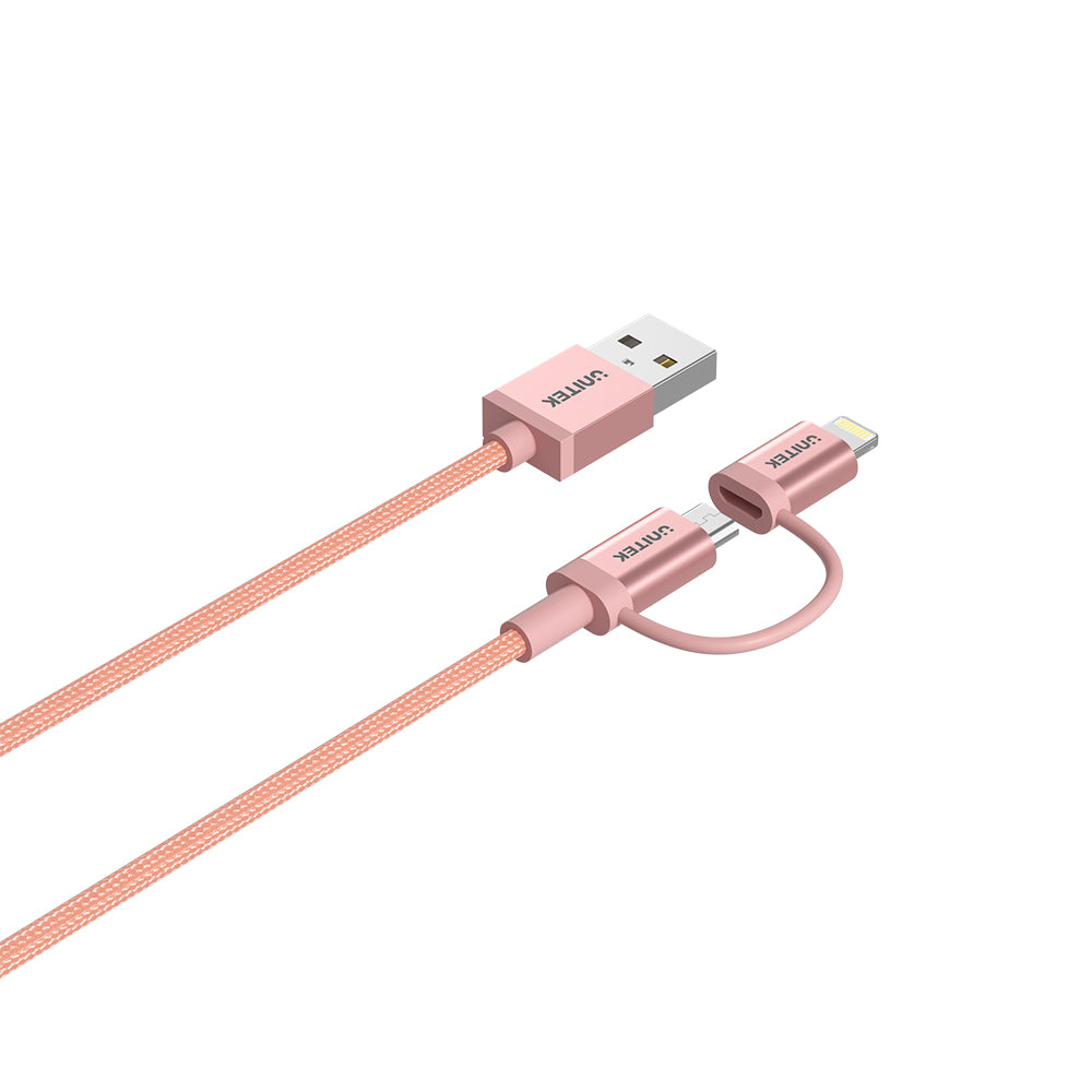 2-in-1 USB 2.0 to Micro USB Multi Charging Cable with Lightning Adapter in Rose Gold